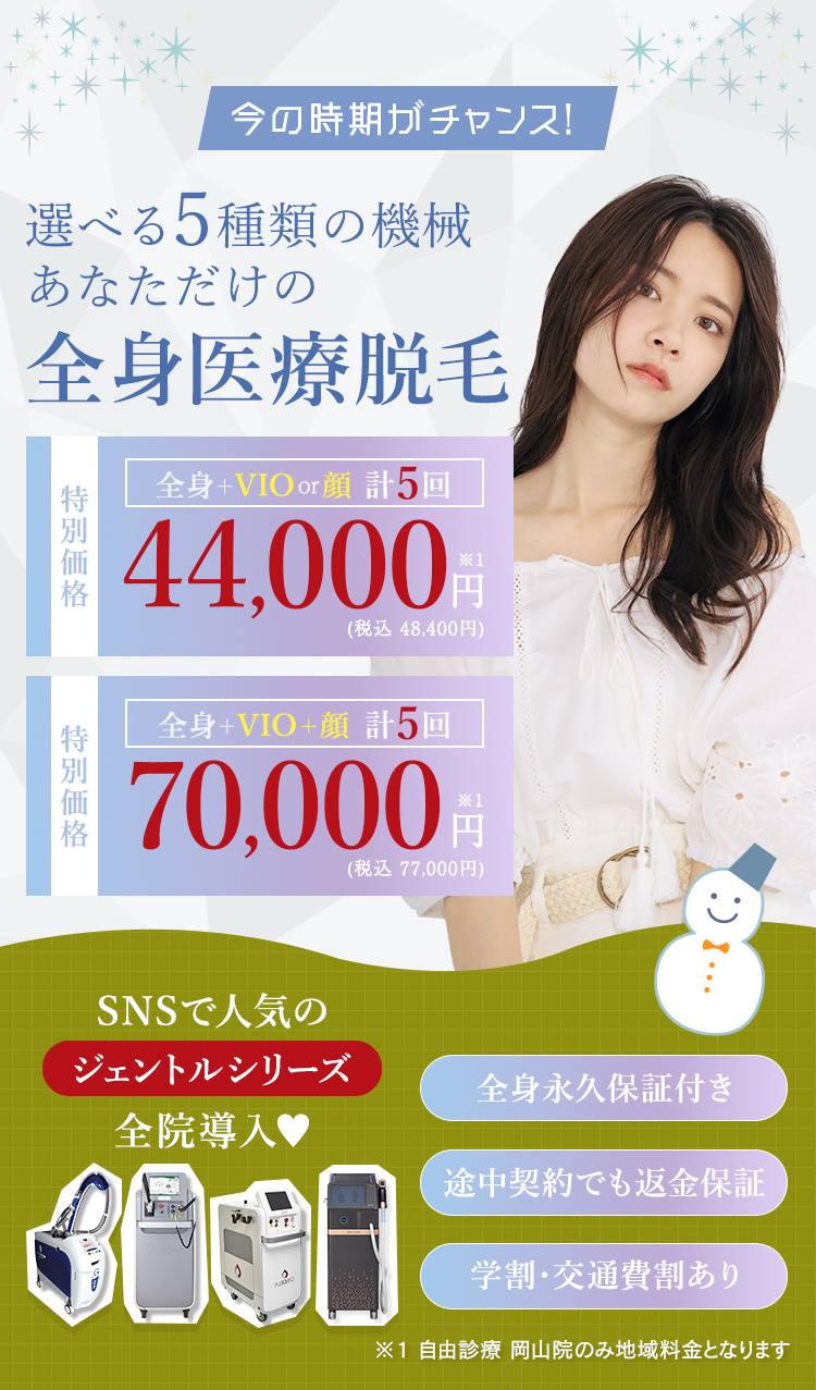 全身医療脱毛 6回45,000円（税別）
